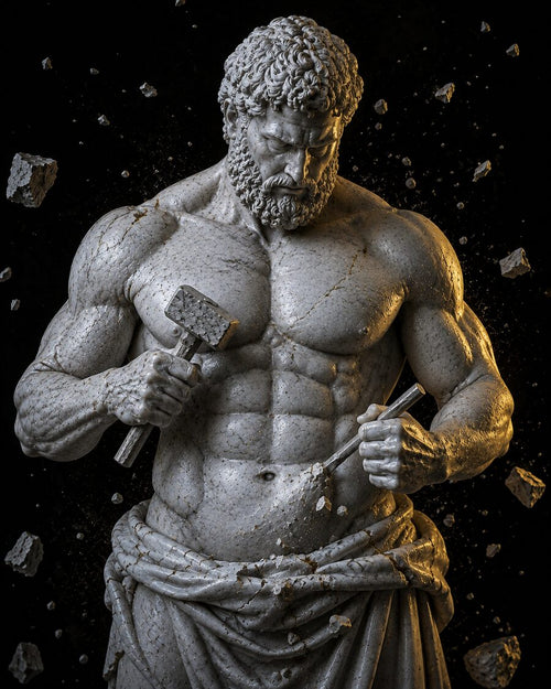 Estatua estoica cincelando el último paso de su transformación